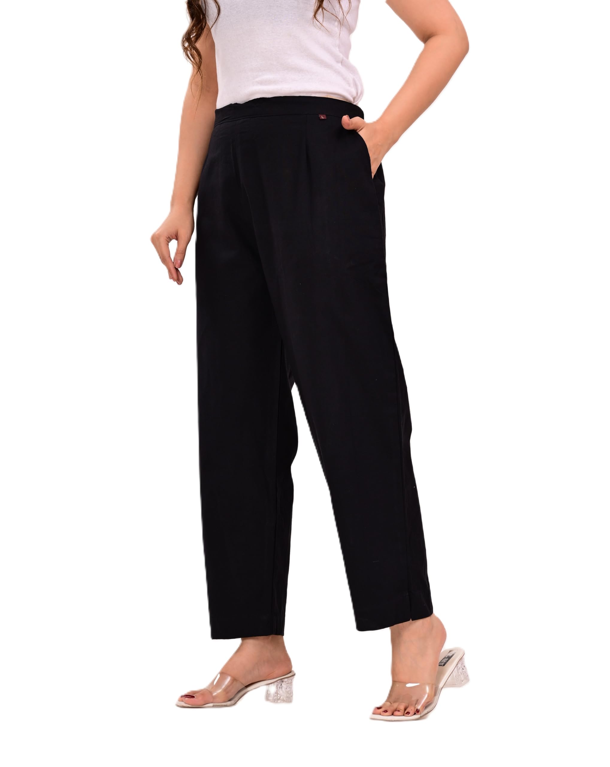 Women's Pure Cotton Regular Fit Pants Trousers Solid Botttom Wear-image-0