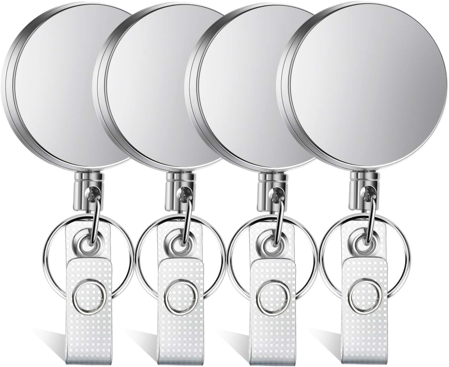 Selizo 4 Pieces Retractable Keyring, Heavy Duty Retractables Keychain Retractable Badge Holder with Steel Retractables Cord, Badge Reels ID Holder with Keychain Ring Clip for ID Card Carabiner