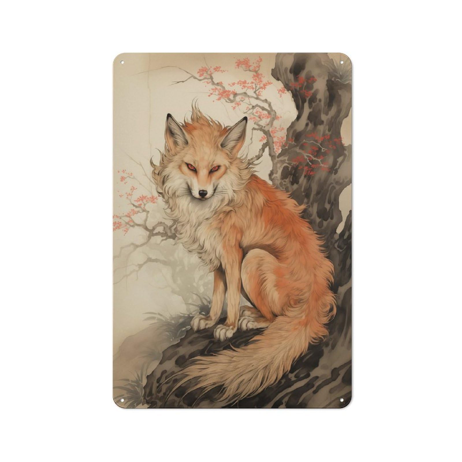 Junmoney Style-14 Japan Fox Garden Room Metal Sign 30X20cm, Vintage Shed Wall Decor For Conservatory, Home Bar Or Utility Room