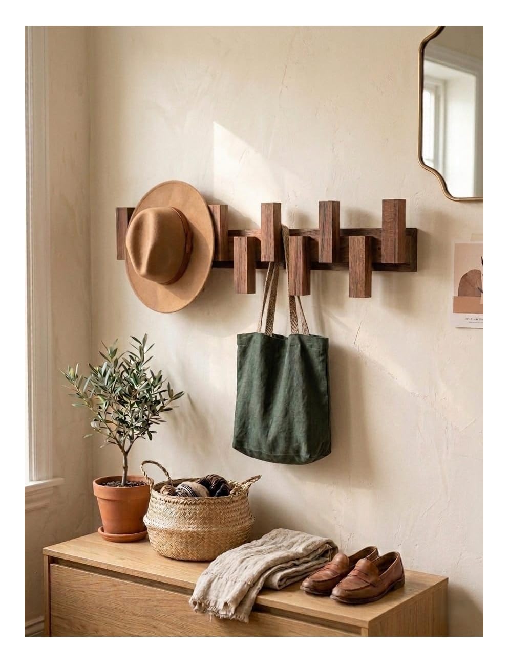 Modern Solid Teak Wood Coat Rack Wall Mounted with Wooden Peg Hooks | Handmade Wooden Wall Hook Organizer for Entryway, Living Room, Bedroom, Bathroom & Office |Rustic Wall Hanger for Coats, Clothes-image-33
