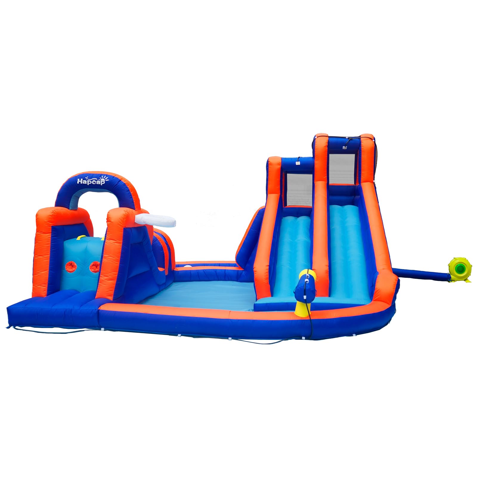 Hüpfburg mit Gebläse,Aufblasbarer Wasserpark mit Rutsche und Kletterwänden,Tunnel,Schwimmbecken, Wasserpistole,Geeignet für 5 Kinder im Alter von 3 bis 8 Jahren (420 x 410 x 240 cm)