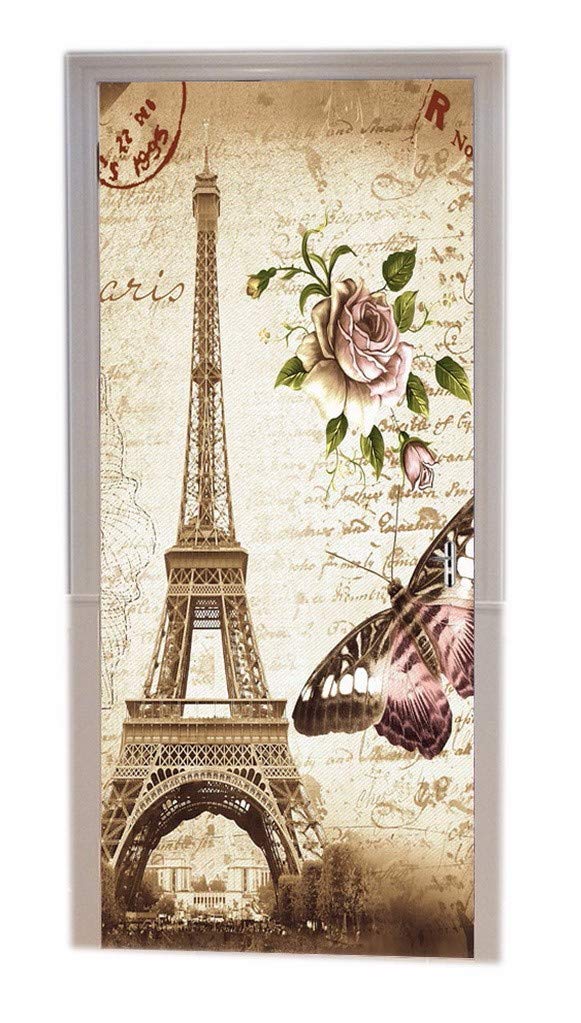 A.Monamour Pegatinas De Pared Marrón Moteado Fondos Vintage Mariposa París Torre Eiffel Postal Con Estampado De Sello Sala De Vinilo Papel Pintado Murales De Pared Adhesivos De La Puerta Posters