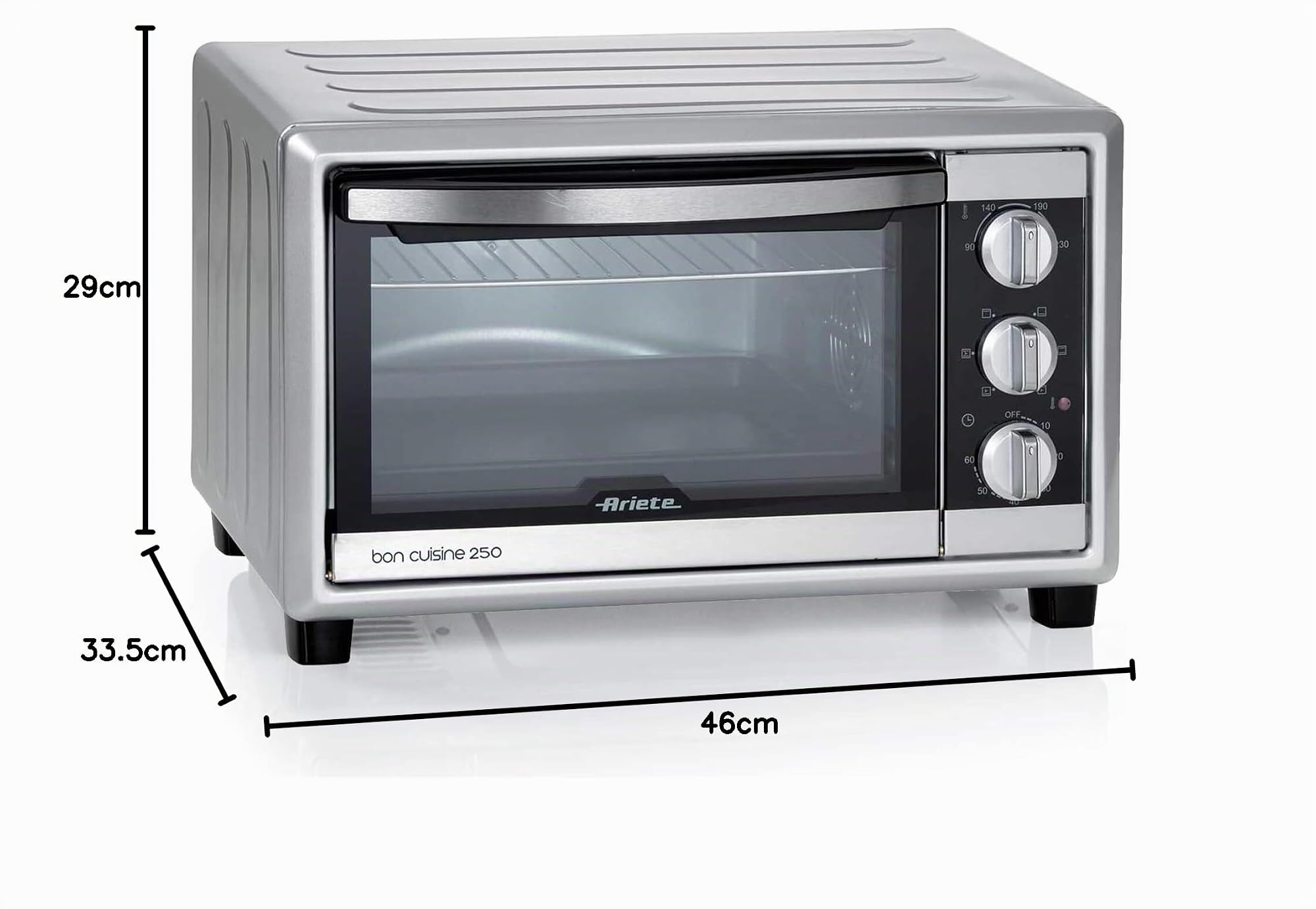 Ariete 984 Elektrischer Umluftofen, 25 Liter, Bon Cuisine 250 – Doppelverglasung – maximale Temperatur 230 ° – 1500 Watt – 6 Kochpositionen – Timer 60 '