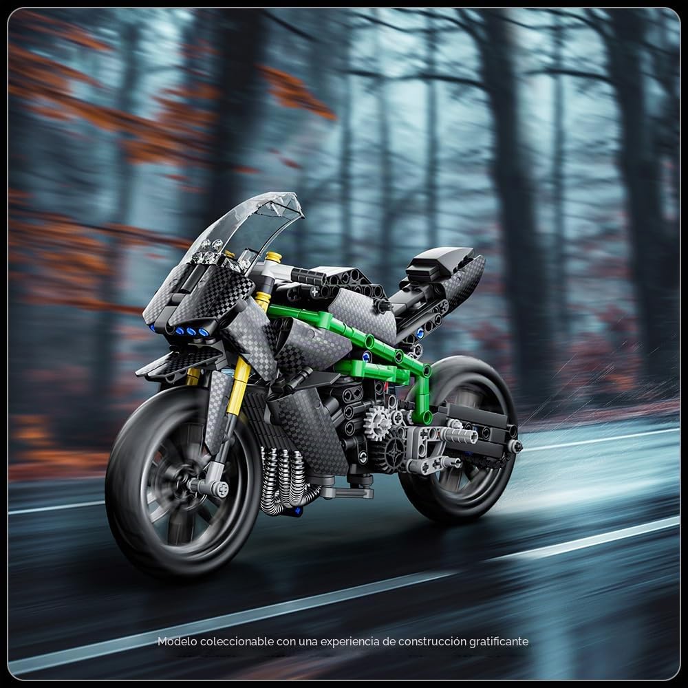 Mould King 23002 Técnica Kawasaki Ninjaa H2R Bloques de Abrazadera Juguete Moto Race Super Bloques de Construcción Moto Compatible con Otras Marcas (639 Piezas)