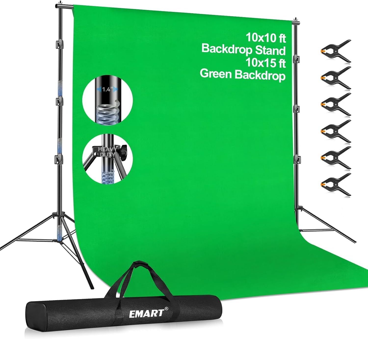 EMART Green Screen Backdrop Kit, 10x10FT Heavy Duty Backdrop Stand Kit