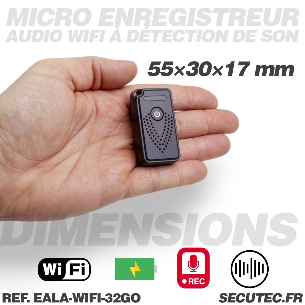 Mini Enregistreur Audio WiFi Autonomie Longue détection de Bruit, écoute à Distance 32 Go
