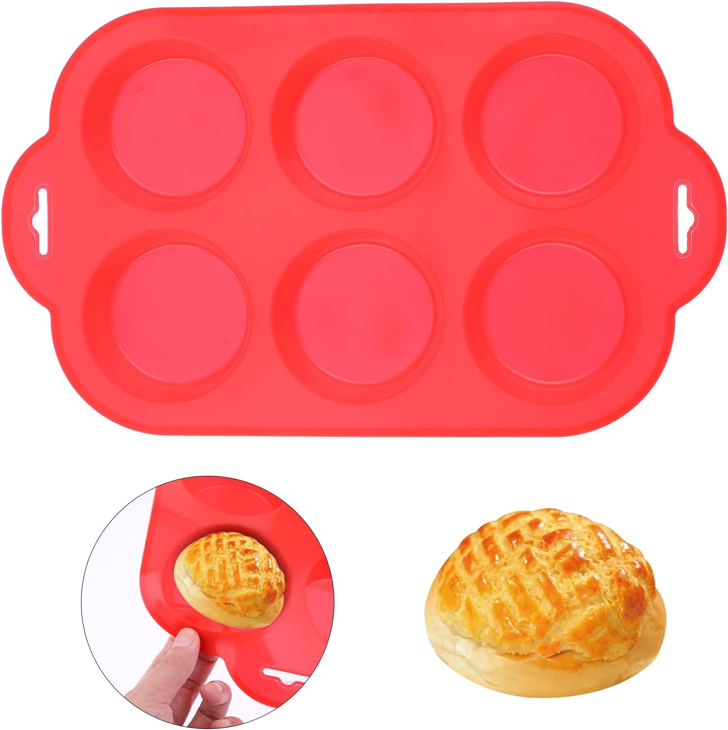 Dimeho Silicone Texas Muffin Pan, 6 Cup Jumbo Silicone