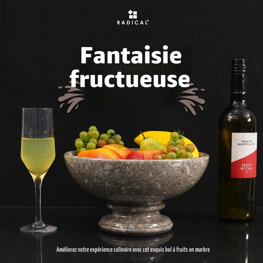 Radicaln Coupe à fruits Marble Oceanic 25 cm, faite main, pour la décoration du comptoir de cuisine, la table à manger et autres accessoires de cuisine