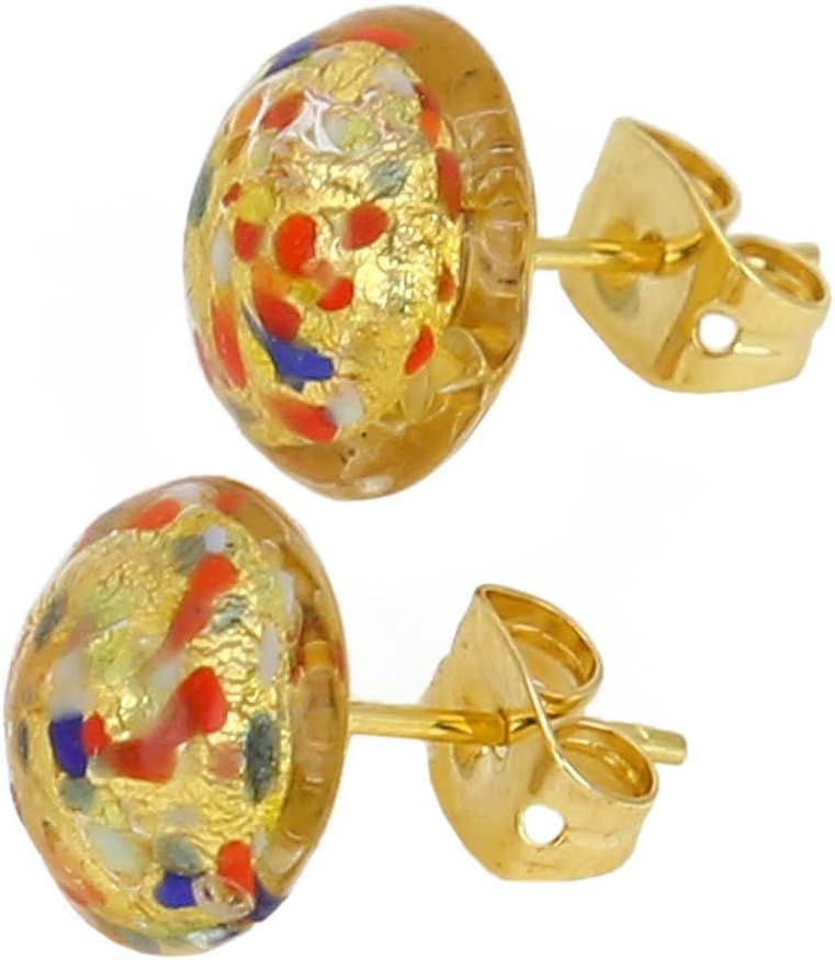 Glass Of Venice Murano Glass Button Stud Earrings - Multicolor Confetti