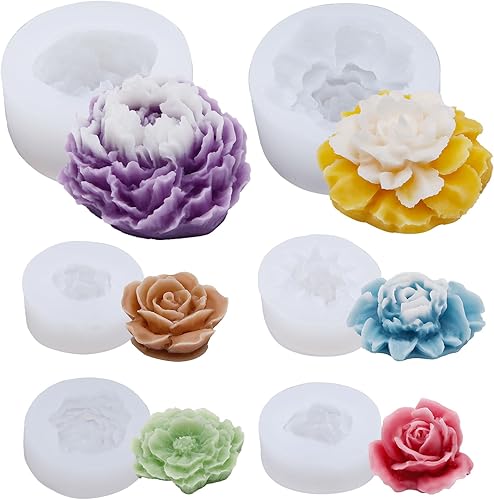 EuTengHao Juego de moldes de silicona de peonía, molde de fundición de silicona de flores, molde de resina de rosa, fácil liberación, reutilizable