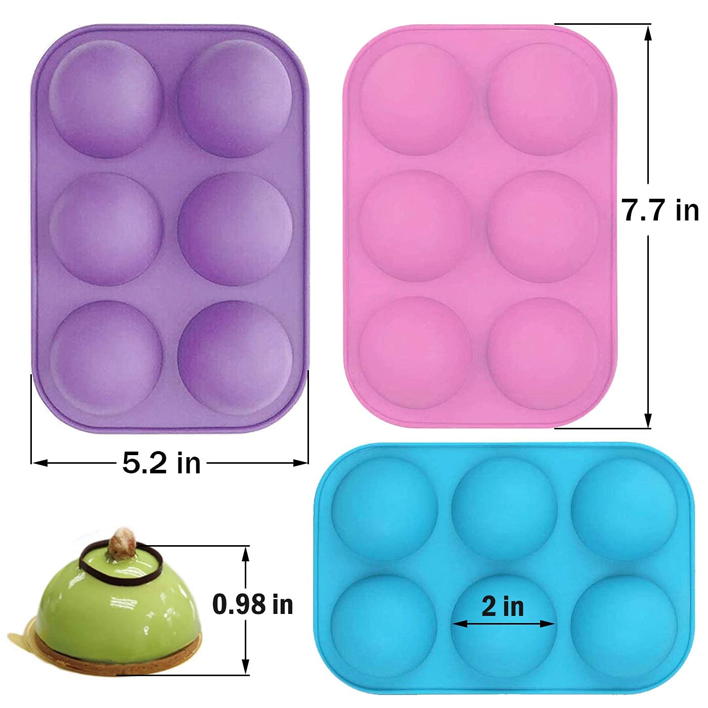 Schokoladenform aus Silikon, 5,1 cm, für heiße Schokoladenbomben, Halbkugel-Silikonform, 6 Mulden, Halbkugelform, Silikon-Backform für Kakao, Kuchen, Gelee, 3 Stück