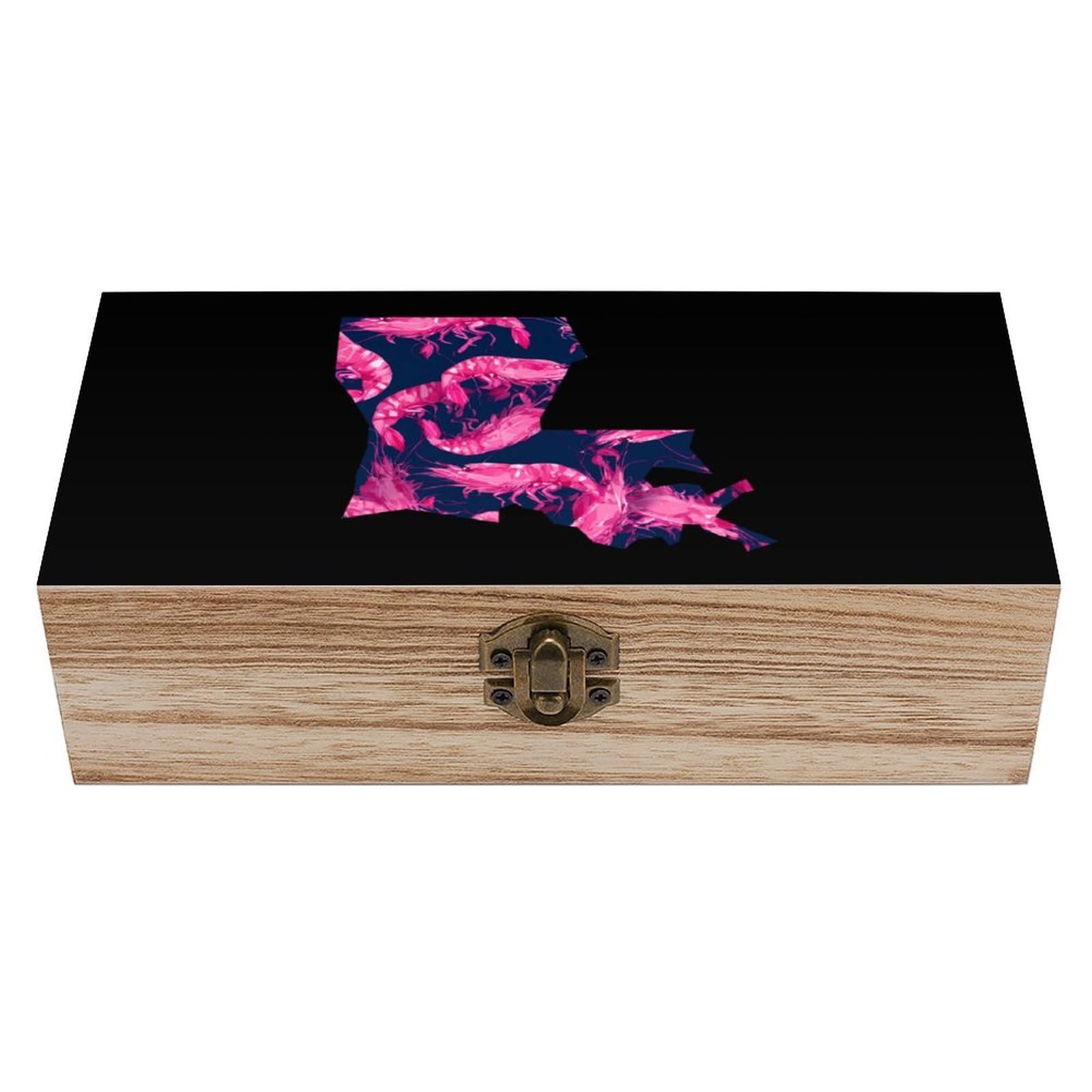 HLBSDM Louisiana Map Shrimp Wooden Storage Box Craft Memory Keepsake Treasure Chest Box Jewelry Organizer