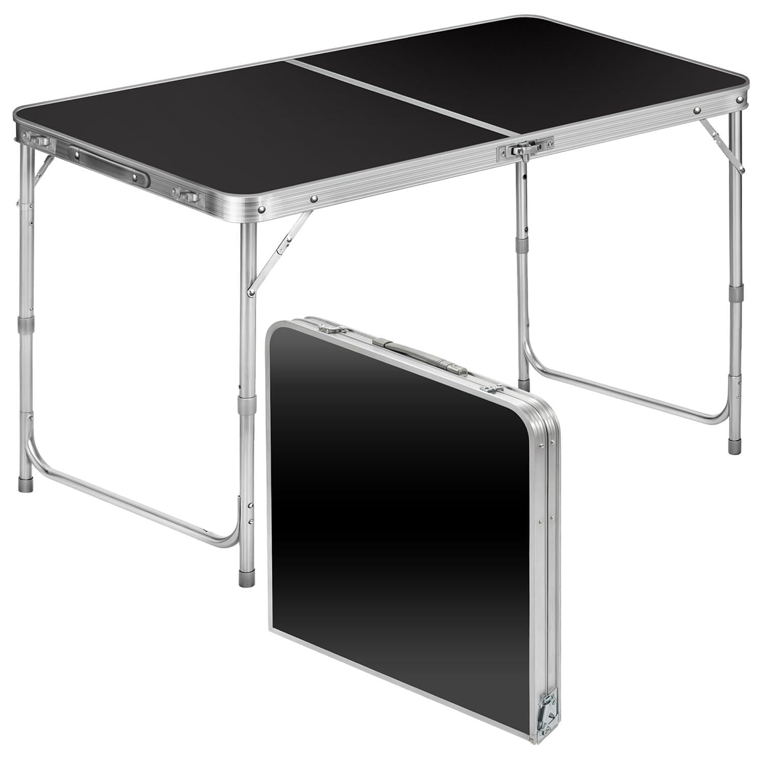 Klappbarer Multifunktionstisch Mehrzwecktisch Campingtisch Klapptisch Markttisch höhenverstellbarer Tapeziertisch Beistelltisch zum Campen im Garten für Festivalls Märkte (Schwarz: 120 x 60 cm)