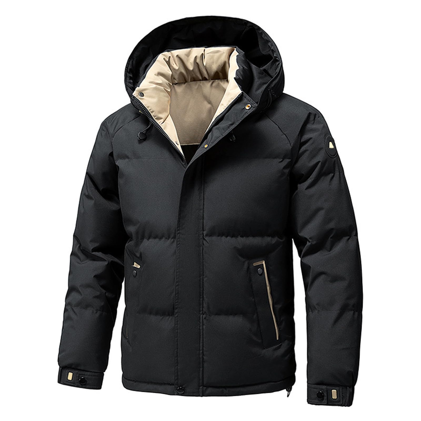 Generisch Piumino da uomo con cappuccio, giacca trapuntata per esterni, con cerniera, slim fit, morbida, con cappuccio, tinta unita