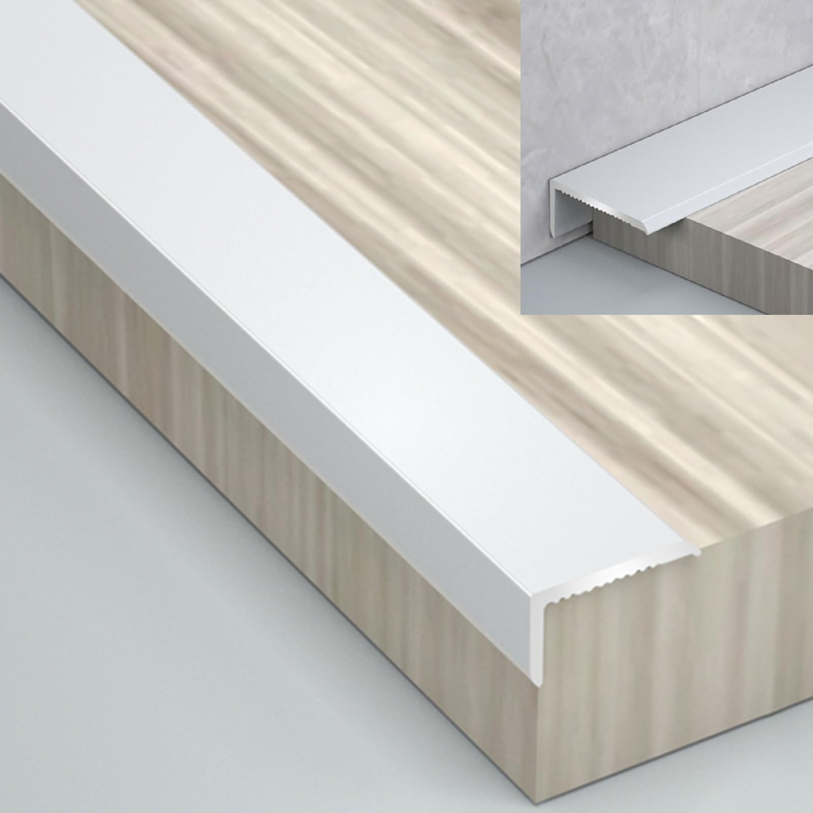 Tira de transición para Pisos, Protector de Borde de aleación de Aluminio para Pisos de Madera, 2026/1/2 Pulgada de Ancho, moldura de Borde para escaleras, Tira de peldaño de Vinilo en Forma