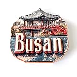 Busan South Korea Fridge Magnet, Traditional Temple Architecture, Colorful Souvenir Decor