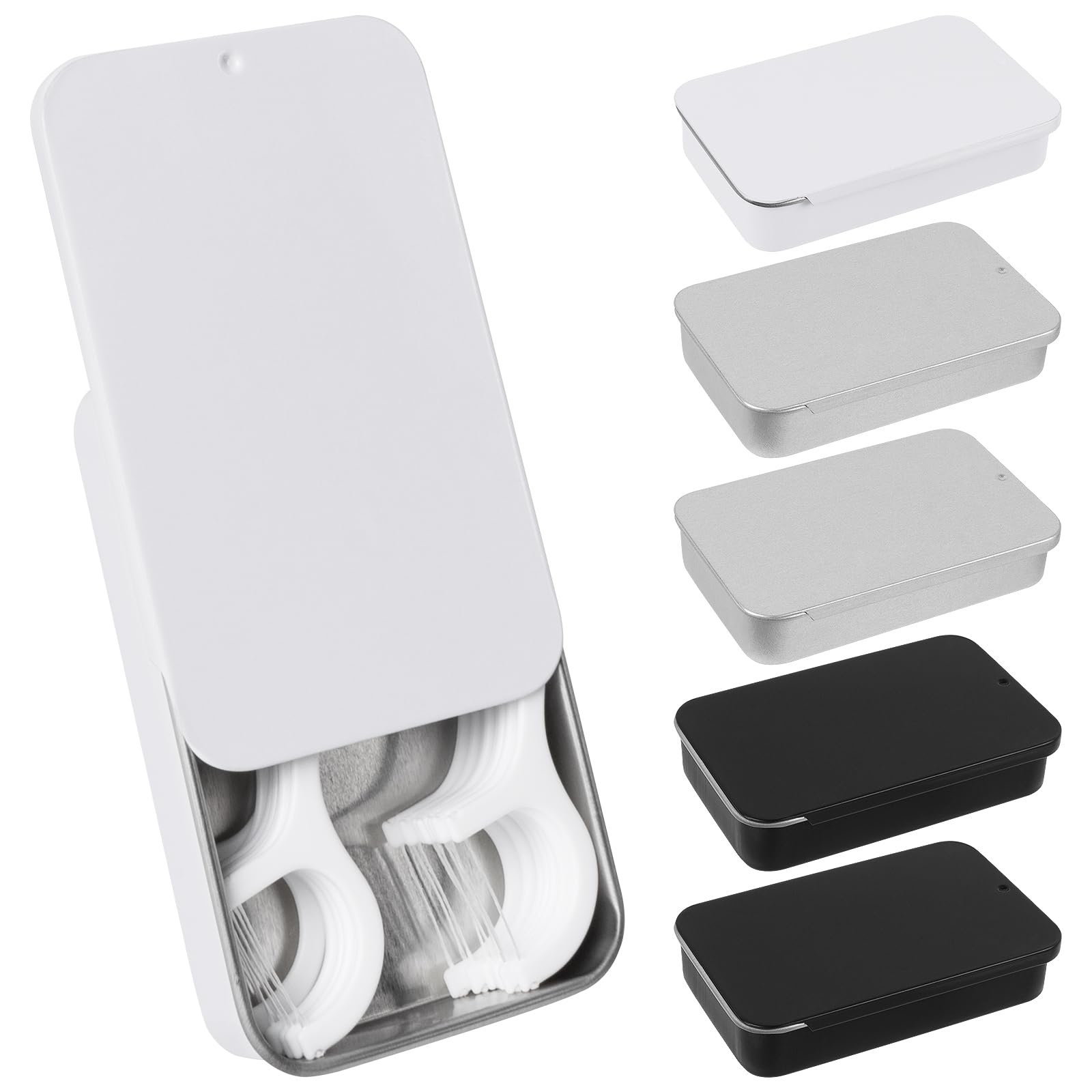 Adorila 6 Pack Portable Dental Floss Case, Metal Sliding Dental Pick Dispenser, Refillable Travel Floss Pick Organizer Case for for Teeth Cleaning