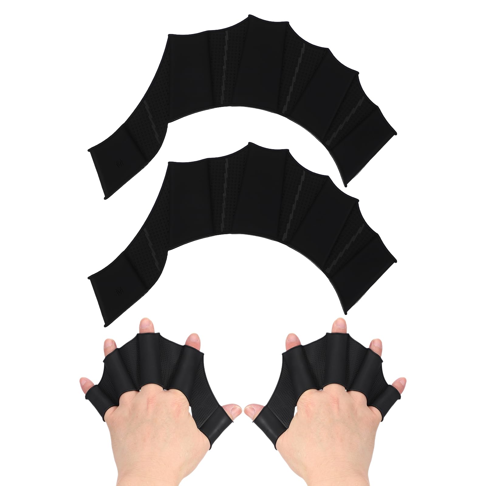 YELARXI Silicone Swimming Gloves, Webbed Gloves for Swimming Half-Finger Frog Type Water Resistance Gear Swim Fins Fit For (Aquatic Training/Surfing/Snorkeling), 9 x 6" & 2 Pair & Black