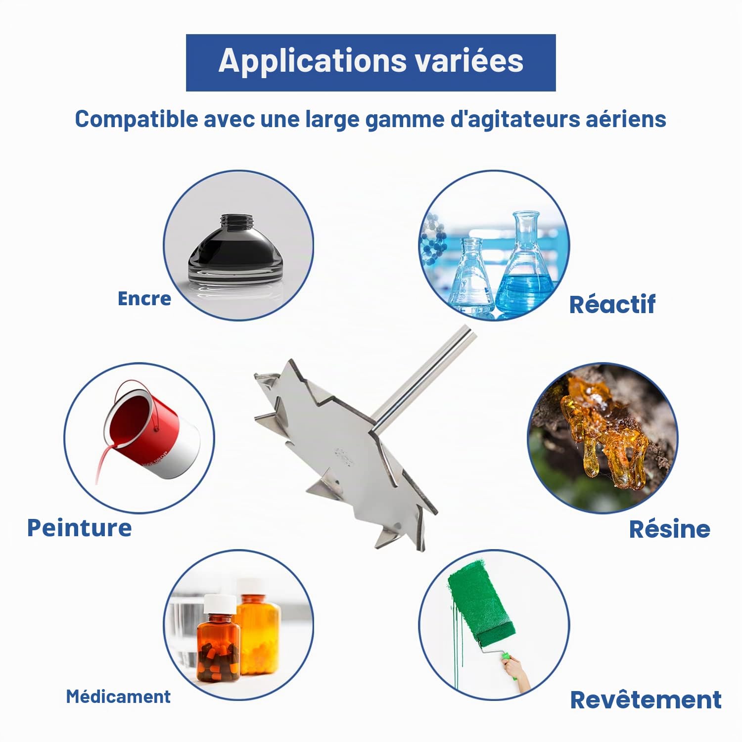 ONiLAB 18900071 Agitateur à hélice à 4 lames en acier inoxydable 316L, diamètre de l'agitateur 50 mm, diamètre de l'axe 8 mm, longueur de la tige 400 mm