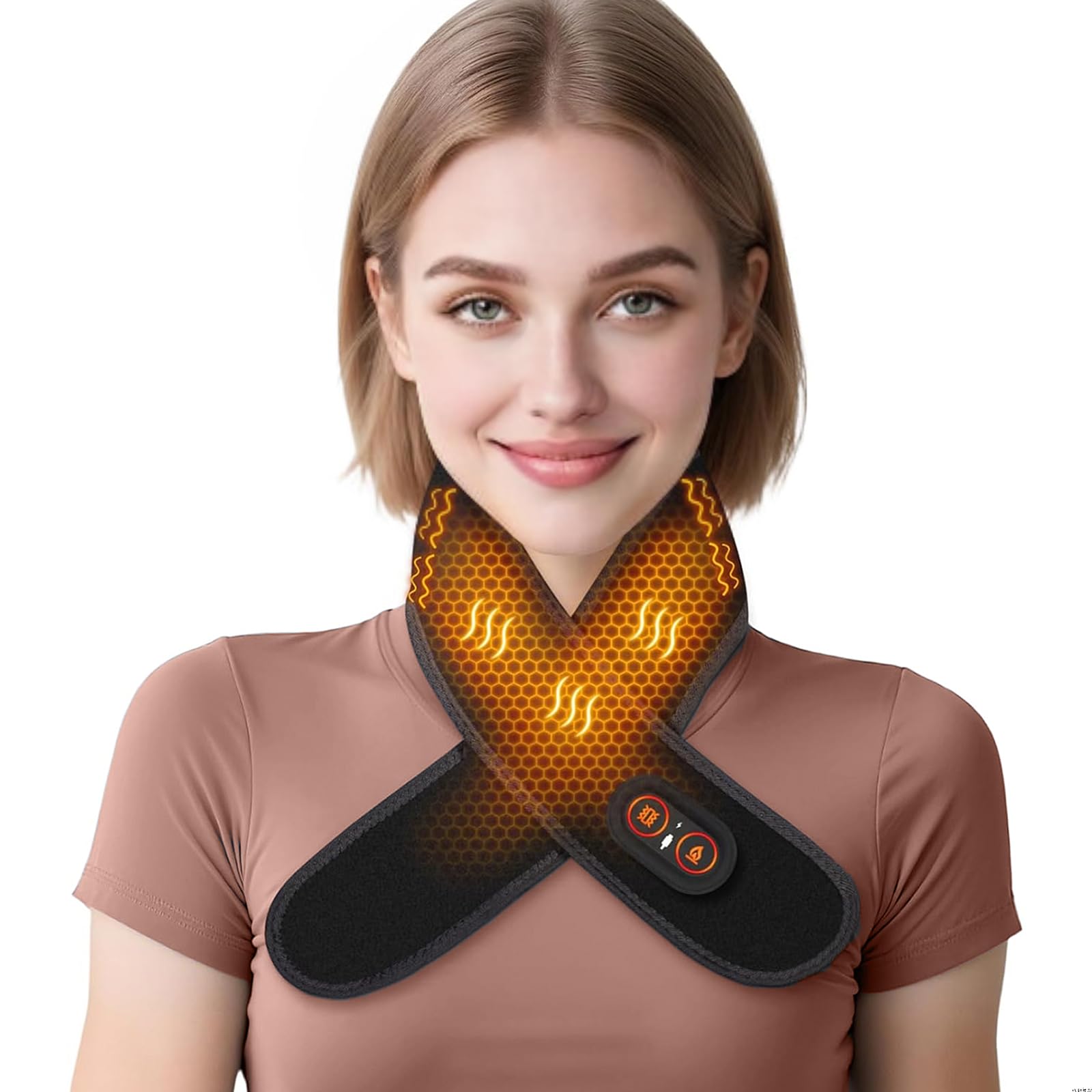 Almohadilla térmica inalámbrica para el cuello para aliviar el dolor, masajeador eléctrico USB con 3 ajustes de calor, alimentado por batería de 3000 mAh para una relajación muscular eficaz