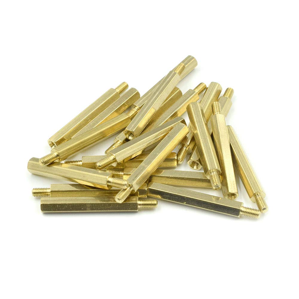 HxchenM3 x 30mm + 6mm Male to Female Thread Brass Hexagon Hex Standoff Spacer Pillars - (20 Pcs)