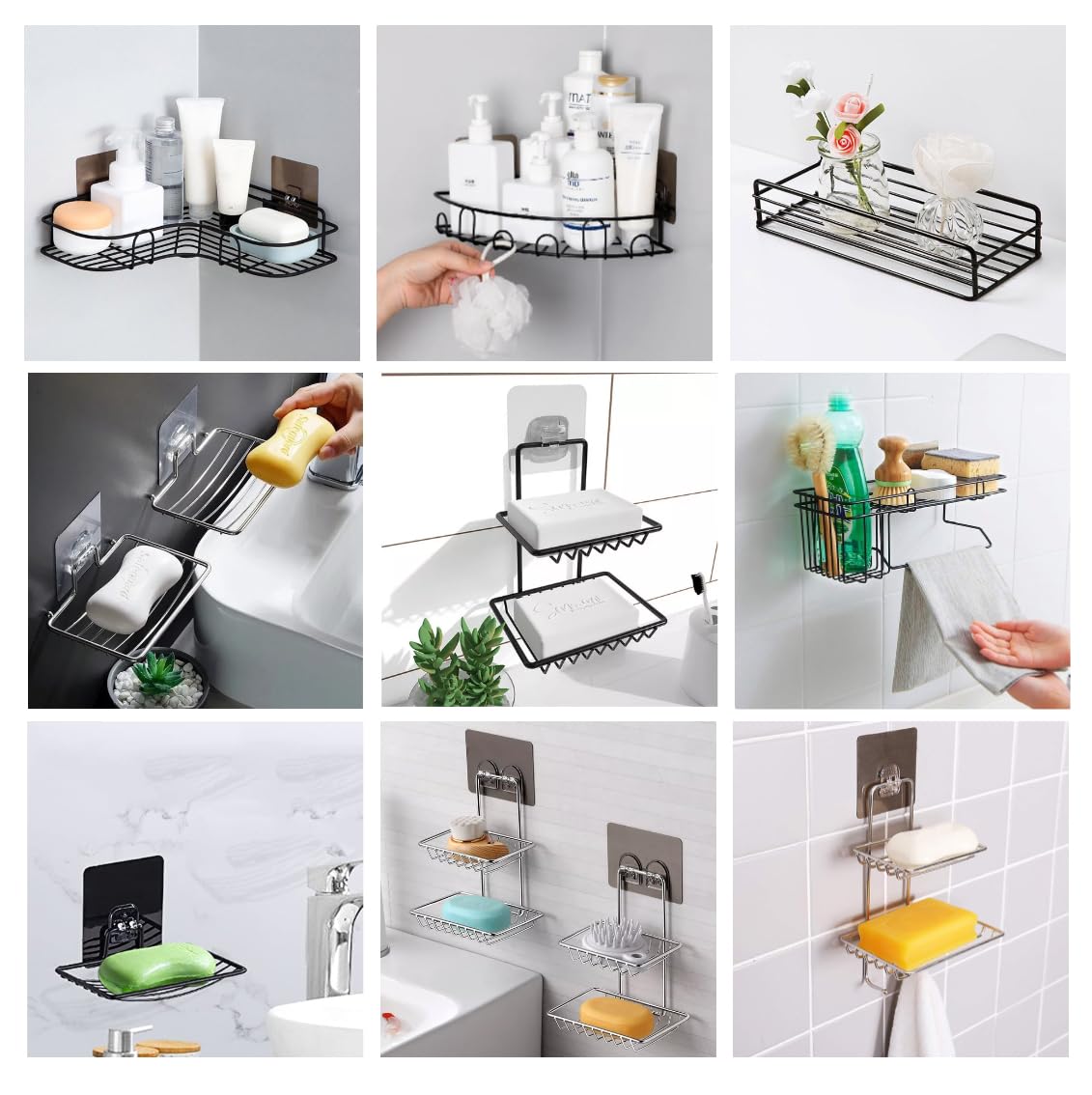 Shower Caddy 9 Pack Top Adhesive Shower Organizer for Bathroom Storage Home Decor Kitchen No Drilling Large Capacity