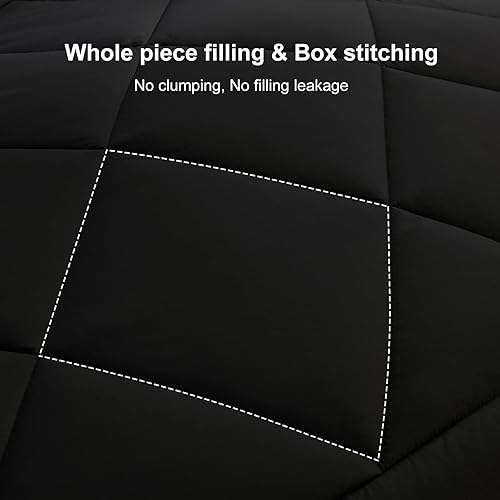 Miniatura 6 de CozyLux Edredón de cama tamaño King, edredón negro acolchado con pestañas en las esquinas, relleno de fibra silicona suave para todas las