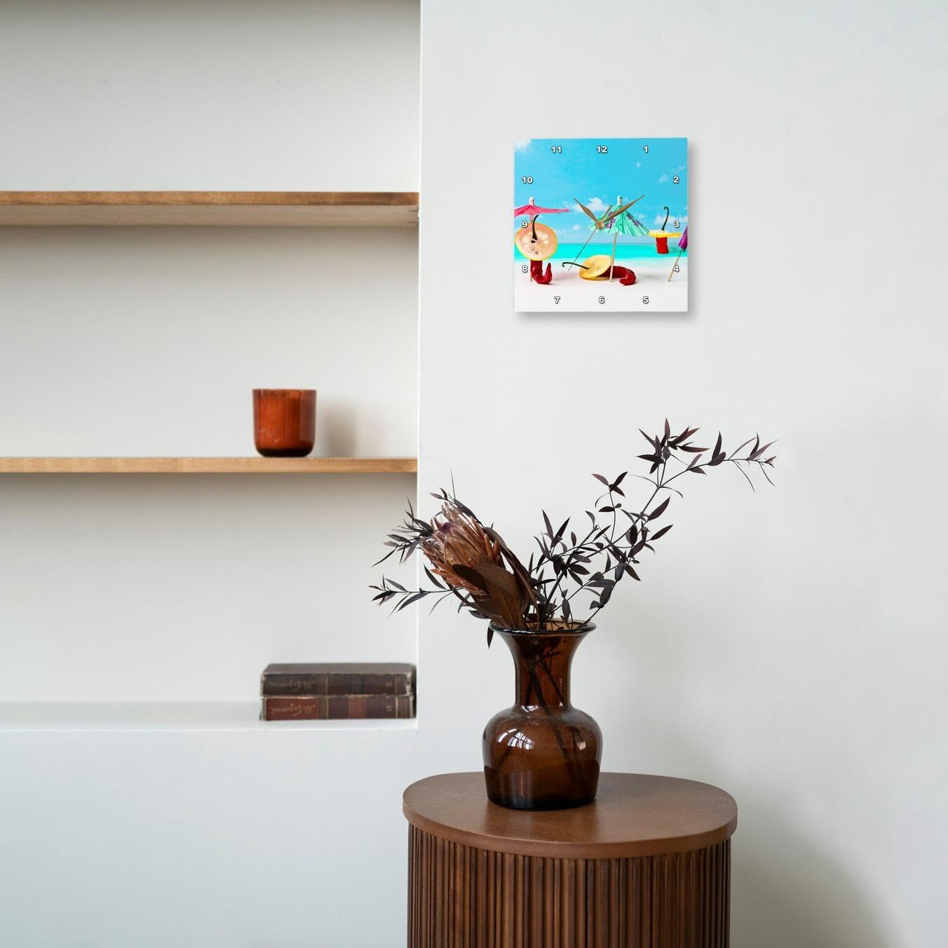 3dRose Wall Clock - Red Chili Peppers by The sea. Happy Beach Hours. Funny Scene (DPP_267127_2)