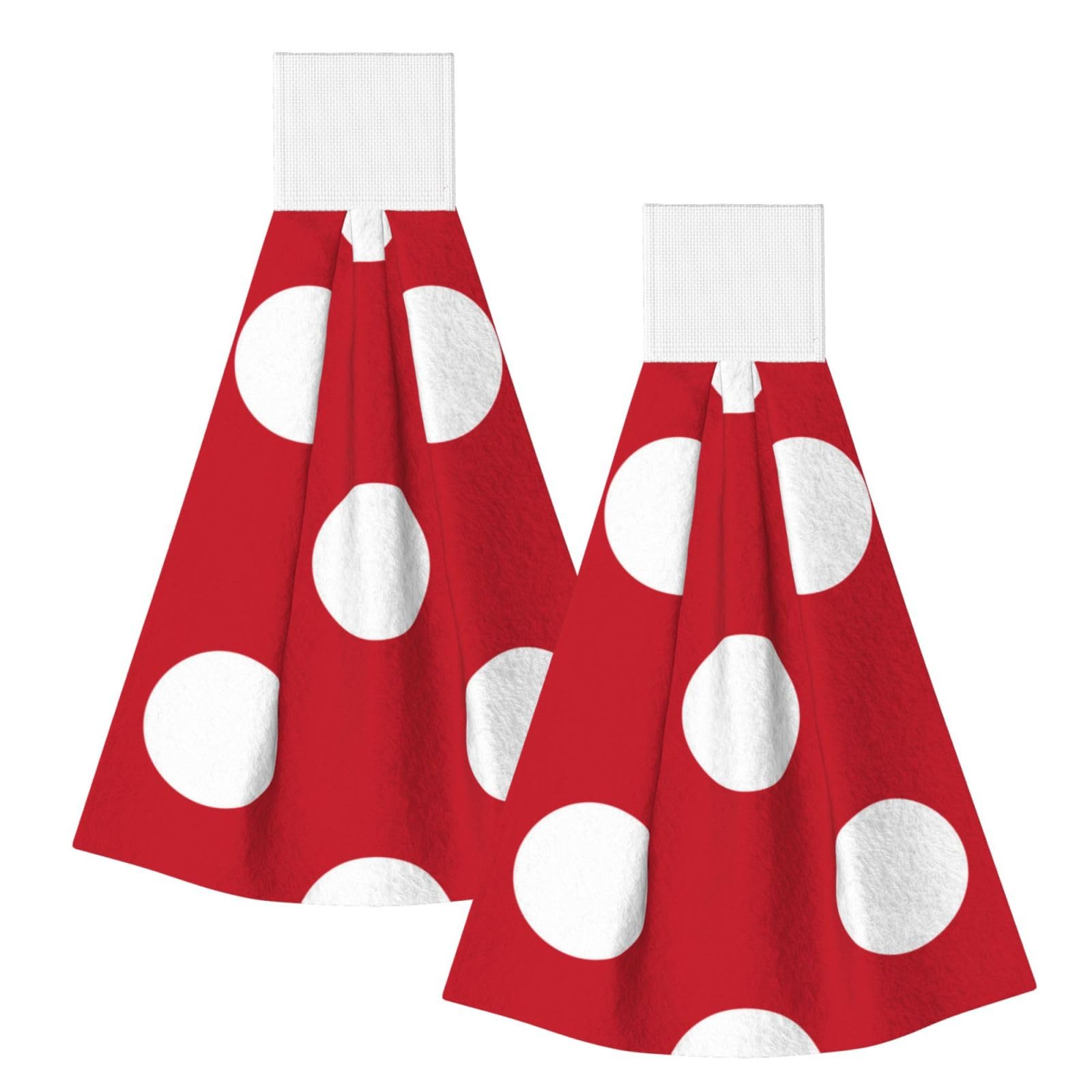 DOPKLNA Red White Polka Dot, 2 Pcs Hanging Coral Fiber Hand Towels for Bathroom, Absorbent Kitchen Towels