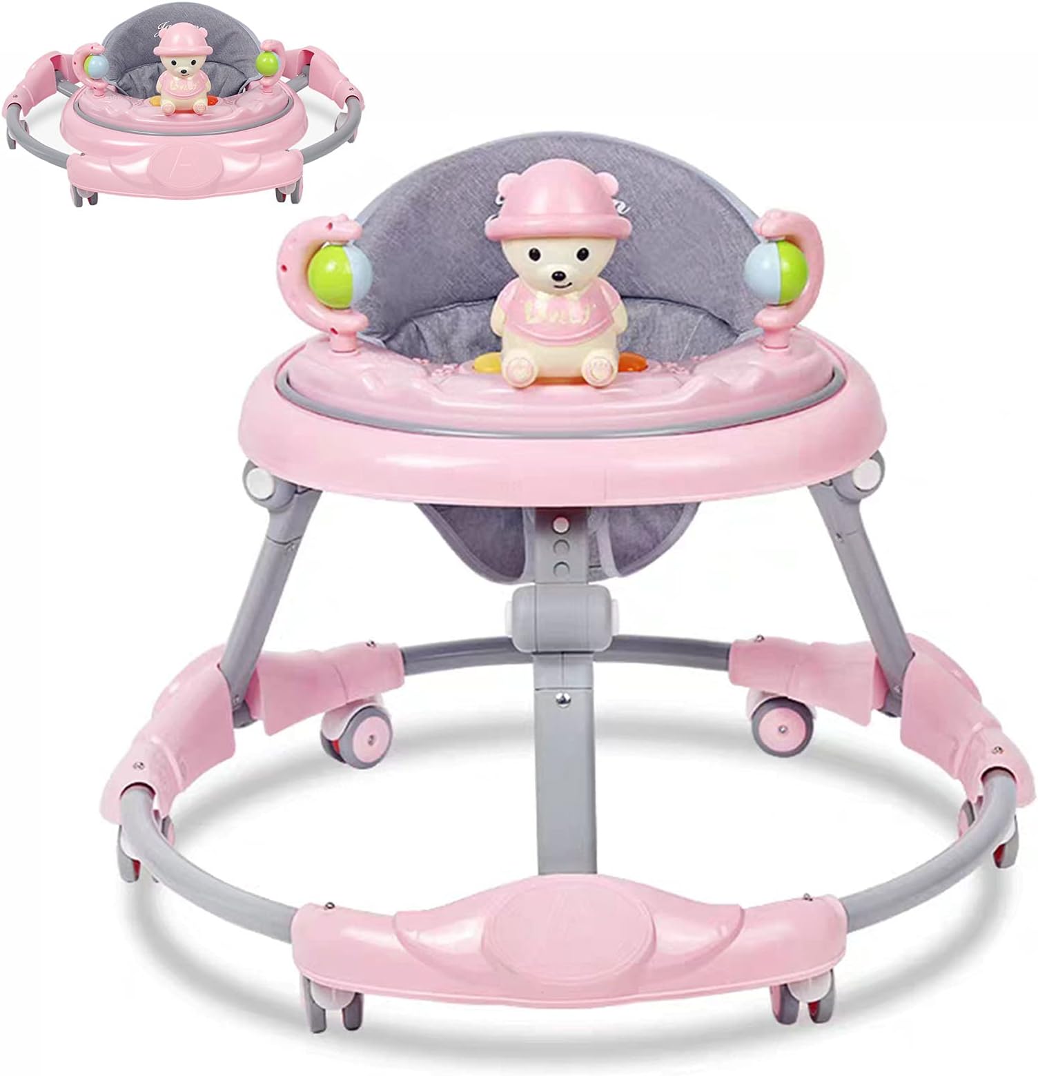 ZHDLJ Adjustable Baby Walker with Universal Wheels for Boys and Girls From 6 Months, Folding Baby Walker with Multifunction Toys, Prevent O-legs, Easy to Fold and Store