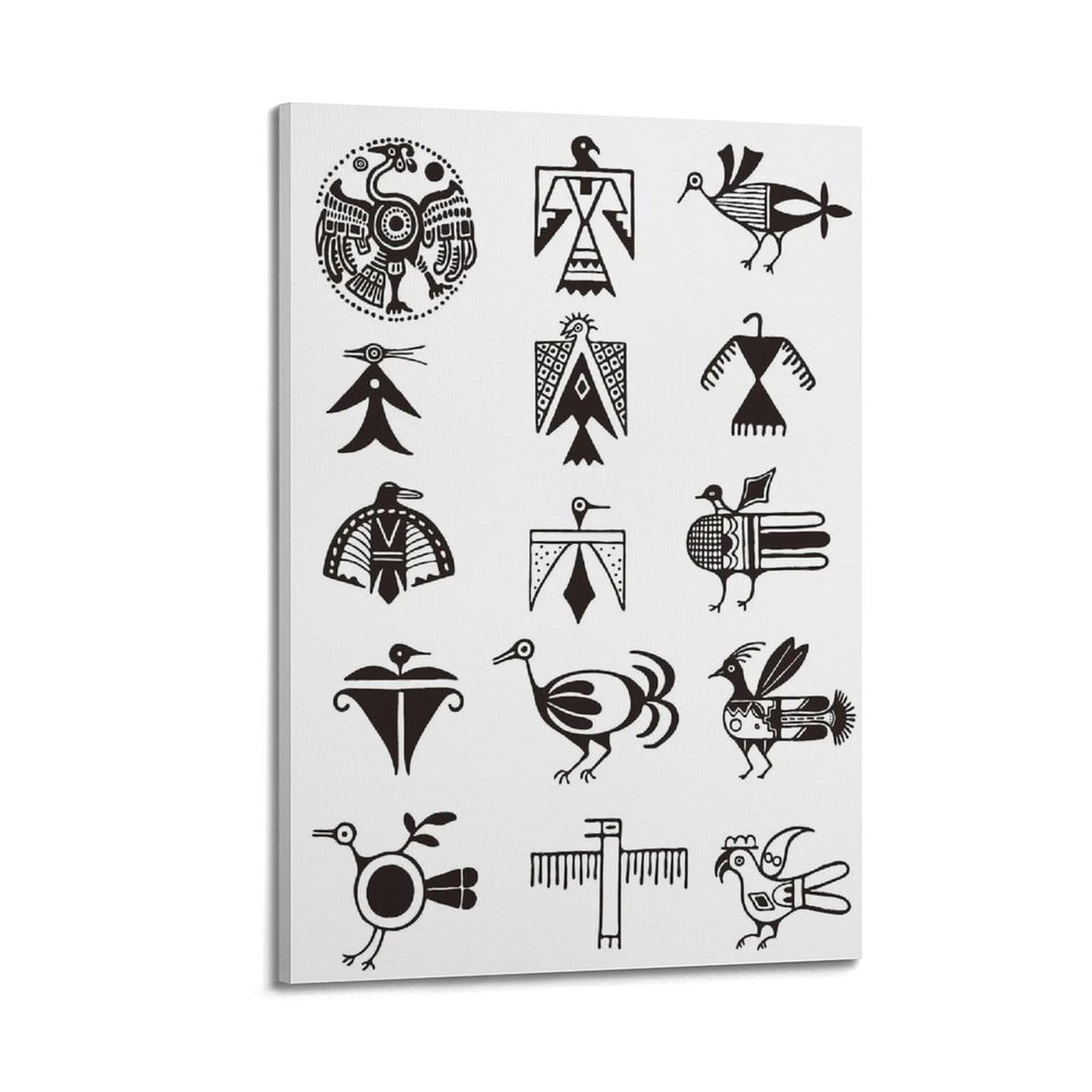 XKUGA Aztec Poster Maya Bird Totem Tribal Symbol Ancient Pattern Modern Decorative Canvas Prints - Ideal Wall Art for Family, Man Cave, Game Room, Boys & Girls Bedroom 20x30inch(50x75cm)