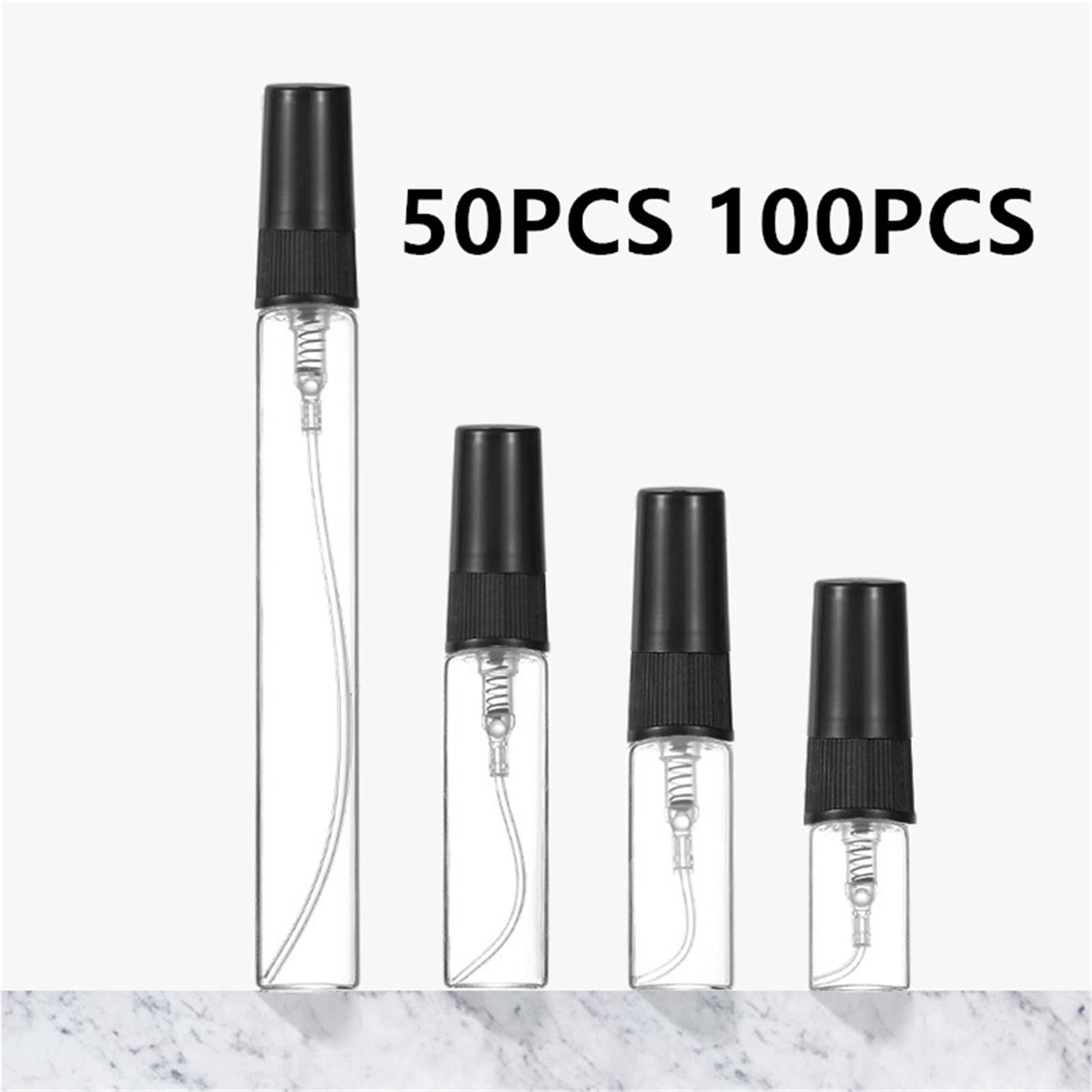 Botes Viaje Frasco de Perfume portátil de Vidrio Negro, vacío, rellenable, Muestra de cosméticos, Viales de Vidrio Fino.(Clear,10ML_100PCS)