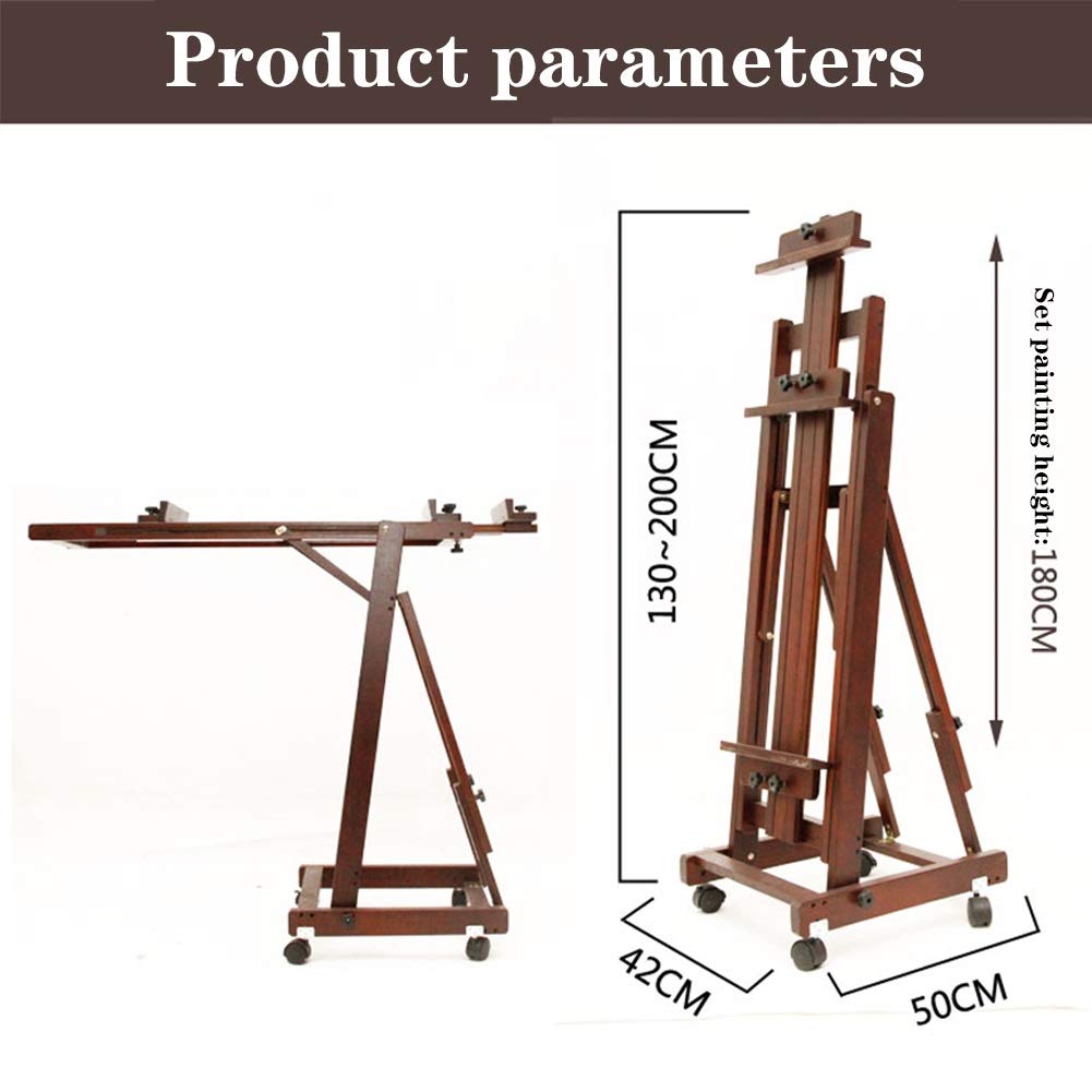 Große Staffelei aus Massivholz mit Rad, flach, doppelte Verwendung, Ölstaffelei, Standdisplay bei Hochzeiten (Holzfarbe, Staffelei)