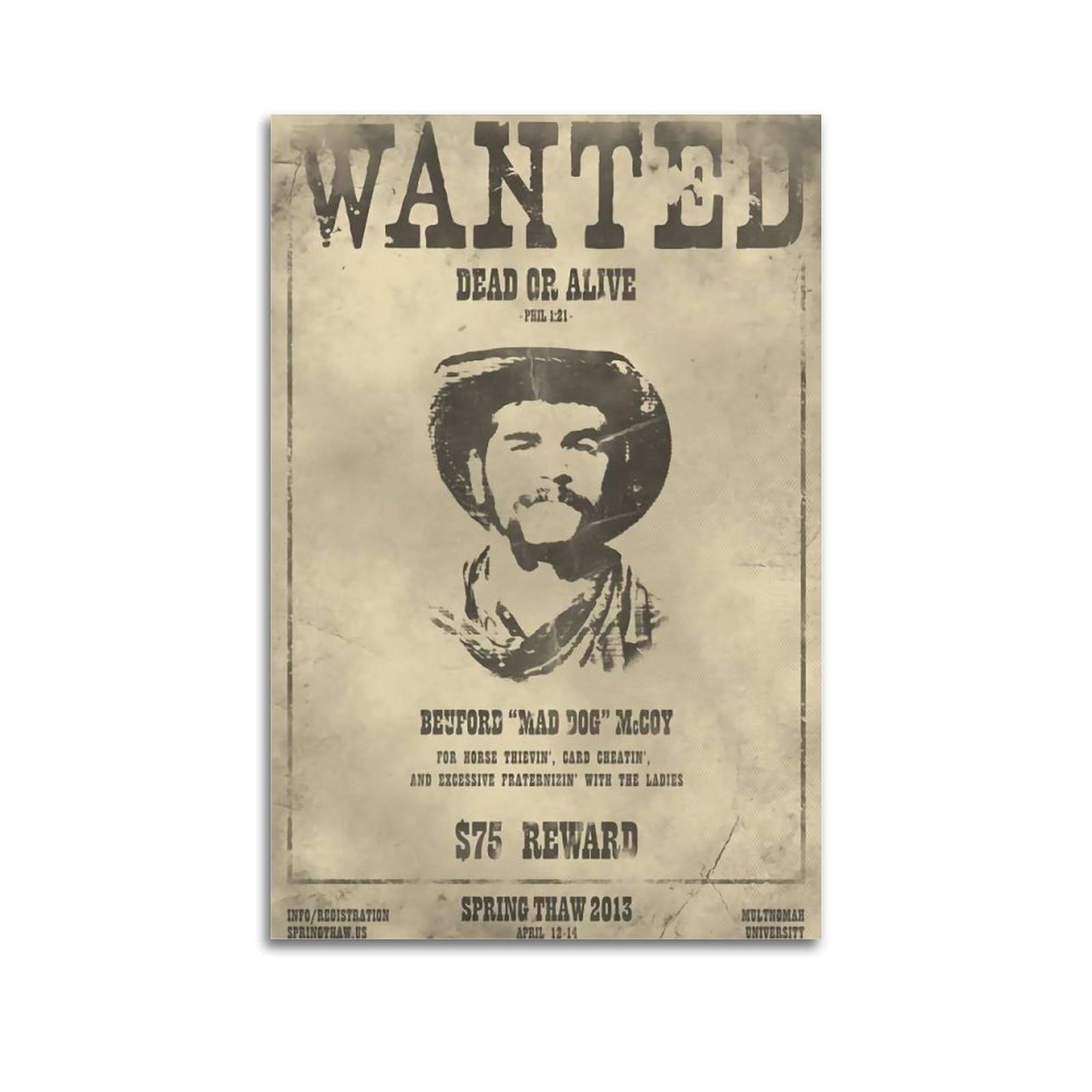 Affiche Wanted vintage toile de salon et chambre 60x90cm sans cadre