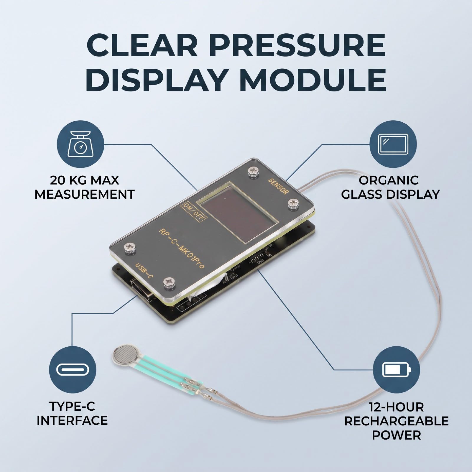 FTVOGUE Módulo de Pantalla de Sensor de Presión, Indicador de Presión, Máximo 20KG, for Medición y Visualización