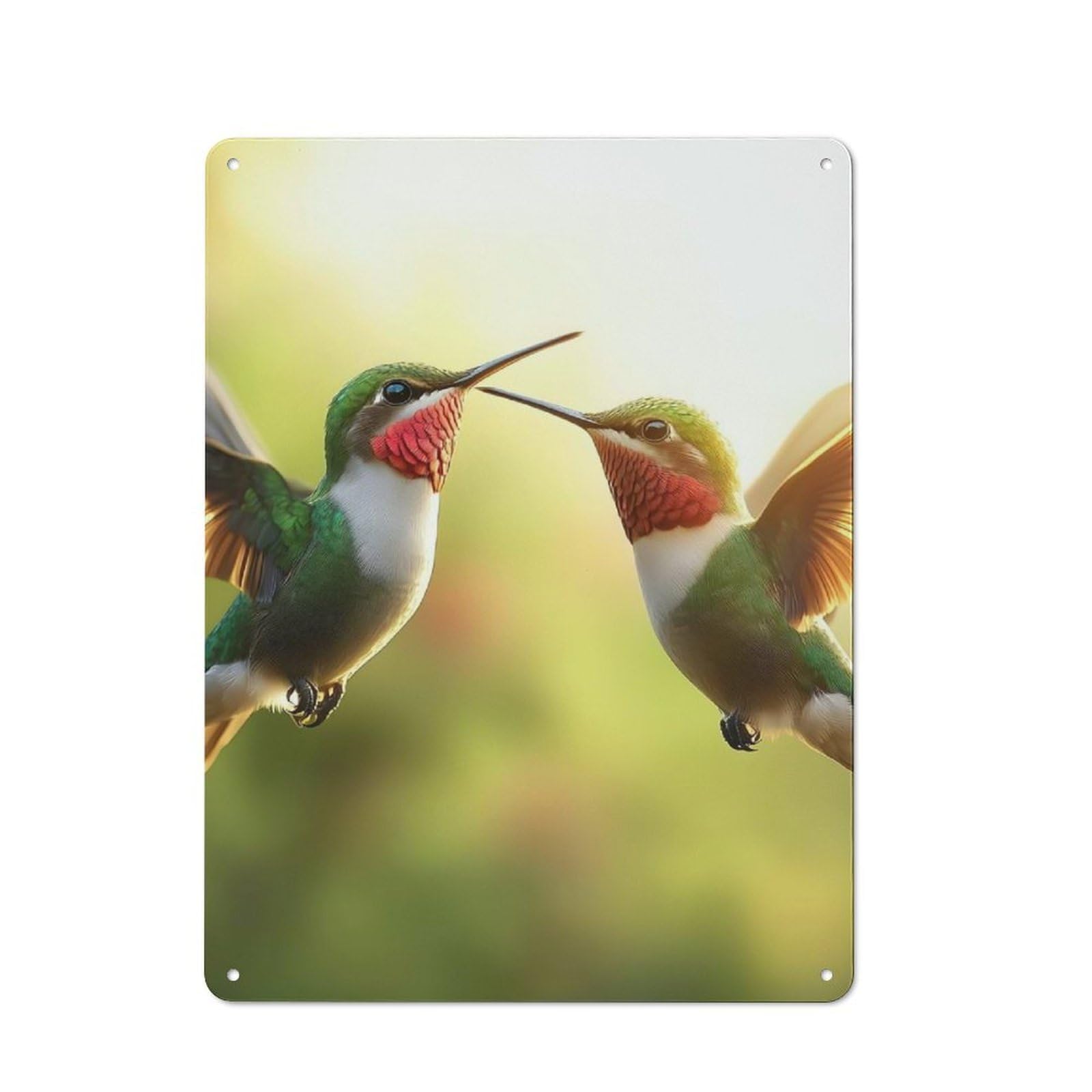 Rustic Tin Sign 40x30cm Featuring Hummingbird Couple in Flight for Living Room Wall, for Room Styling Across Living Rooms And Feature Walls