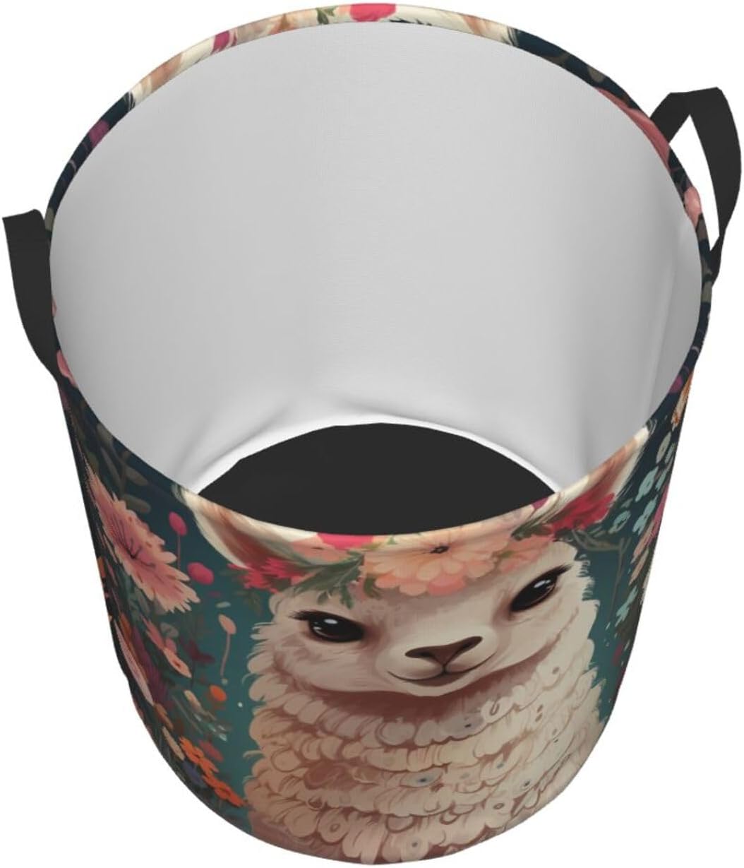 Flower Alpaca Laundry Basket Foldable Waterproof Laundry Hamper Clothes Storage Bin With Handles Oxford Cloth Toy Organizer Basket For Bathroom Laundry Bedroom Small image 3