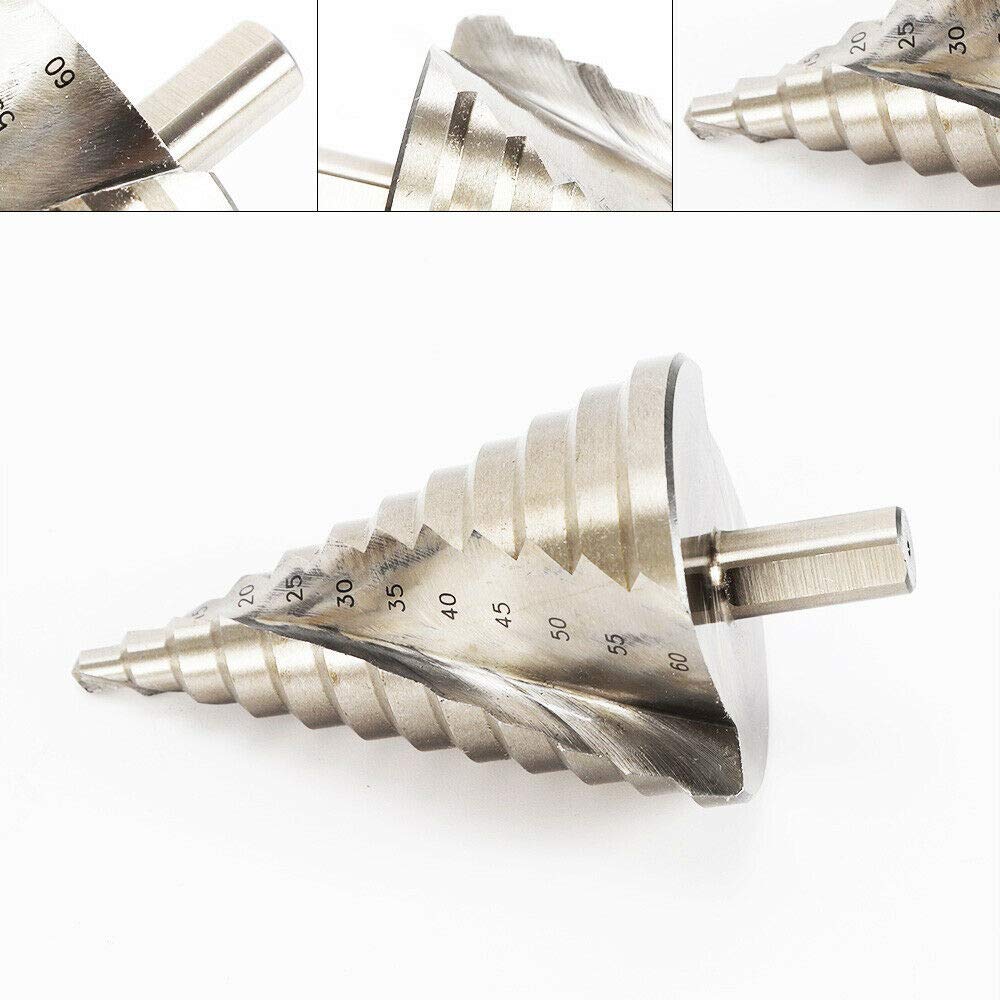 HSS Titan Stahl Stufenbohrer, Ø 6-60mm 12 Stufen Konusbohrer Fräser Senker Schälbohrer Stufenbohrer Kegel Bohrer für Eisenplatten, Pvc-Platten, Dämmplatten