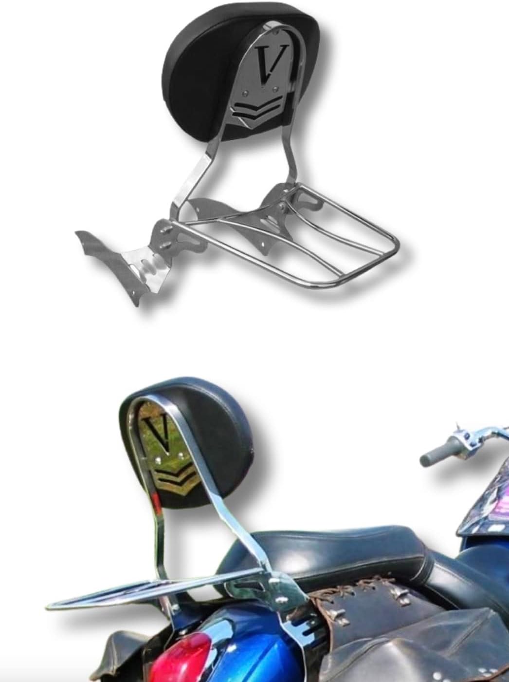 Stalmot Chrome Cruisers Sissy Bar Passenger Backrest with Rack for Kawasaki VN900 Vulcan (Chrome)