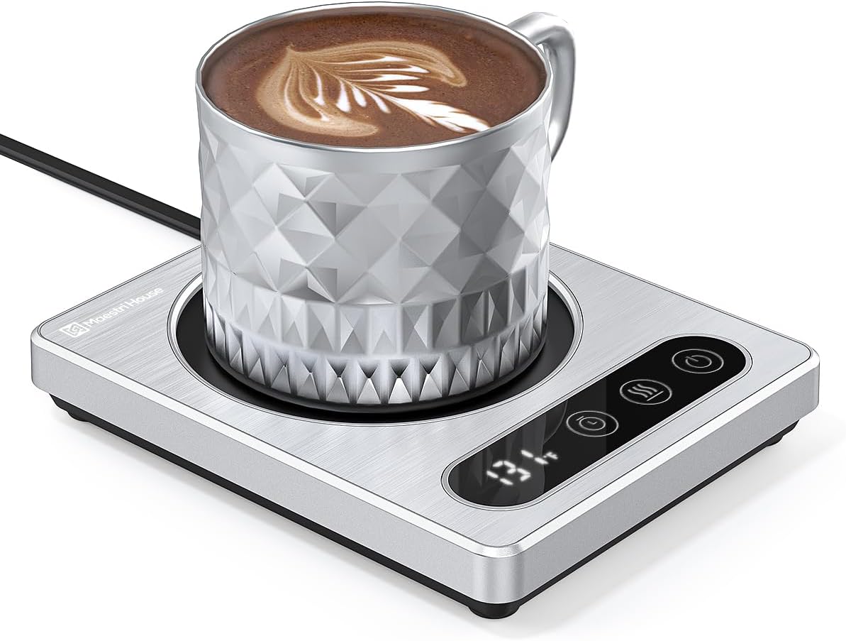 Maestri House Coffee Mug Warmer with 9 Temp Settings & 1-12 Hour Timer for Desk, Electric Portable Beverage Warmer for Home and Office - Ideal Gift for Coffee Lovers (Silver)