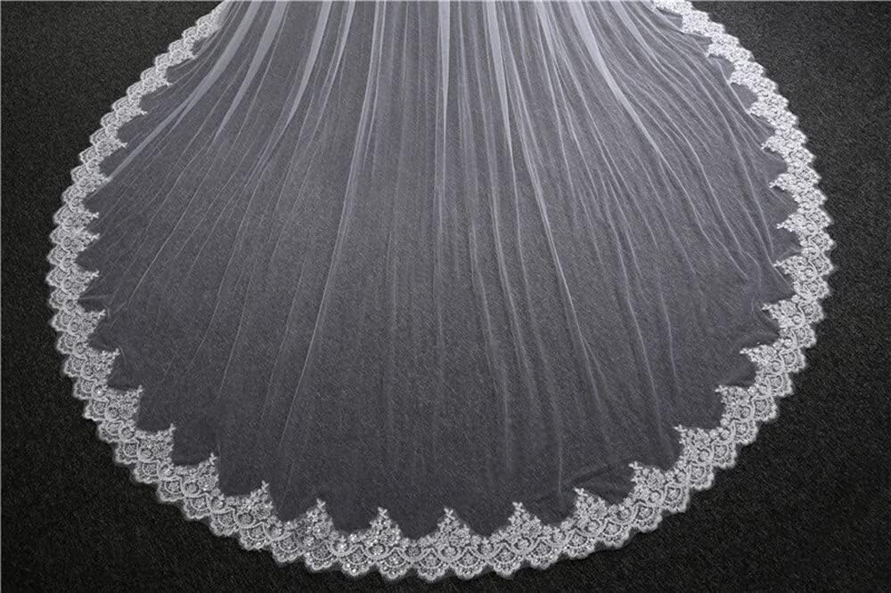Velo da Sposa in Tulle Lungo Bordo in Pizzo con Velo a Pettine Due Strati Fard Velo da Sposa in Tulle Velo da Sposa Semplice Multi-Dimensione