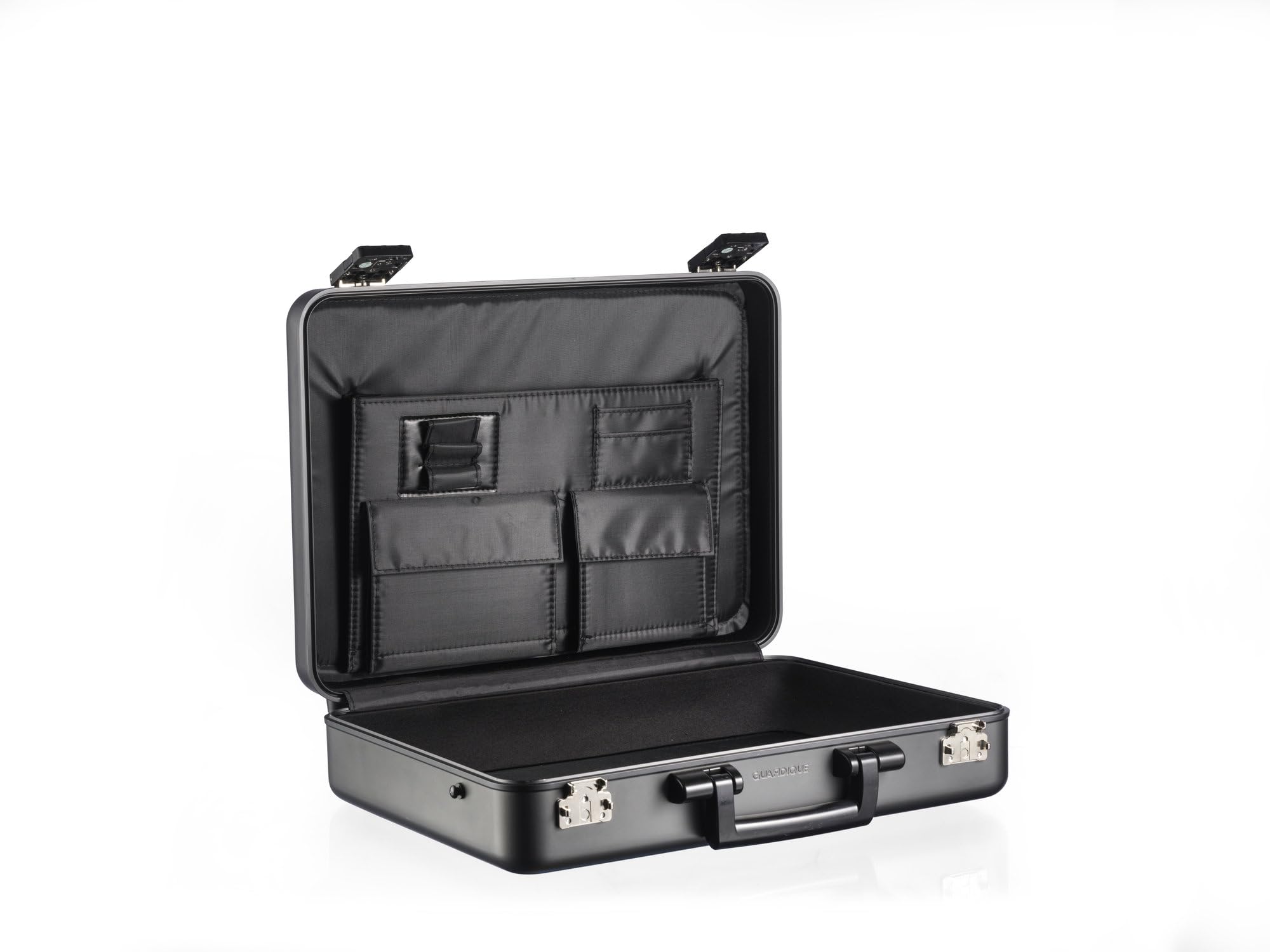 Aluminium Aktentasche, CW-026, mit Deckeleinsatz, Attachékoffer, Aktenkoffer aus Aluminium, Alu-Koffer, Demonstrationskoffer, Schutzkoffer, Anthrazit, TSA-Schloss, 44,2 × 32,2 × 11 cm