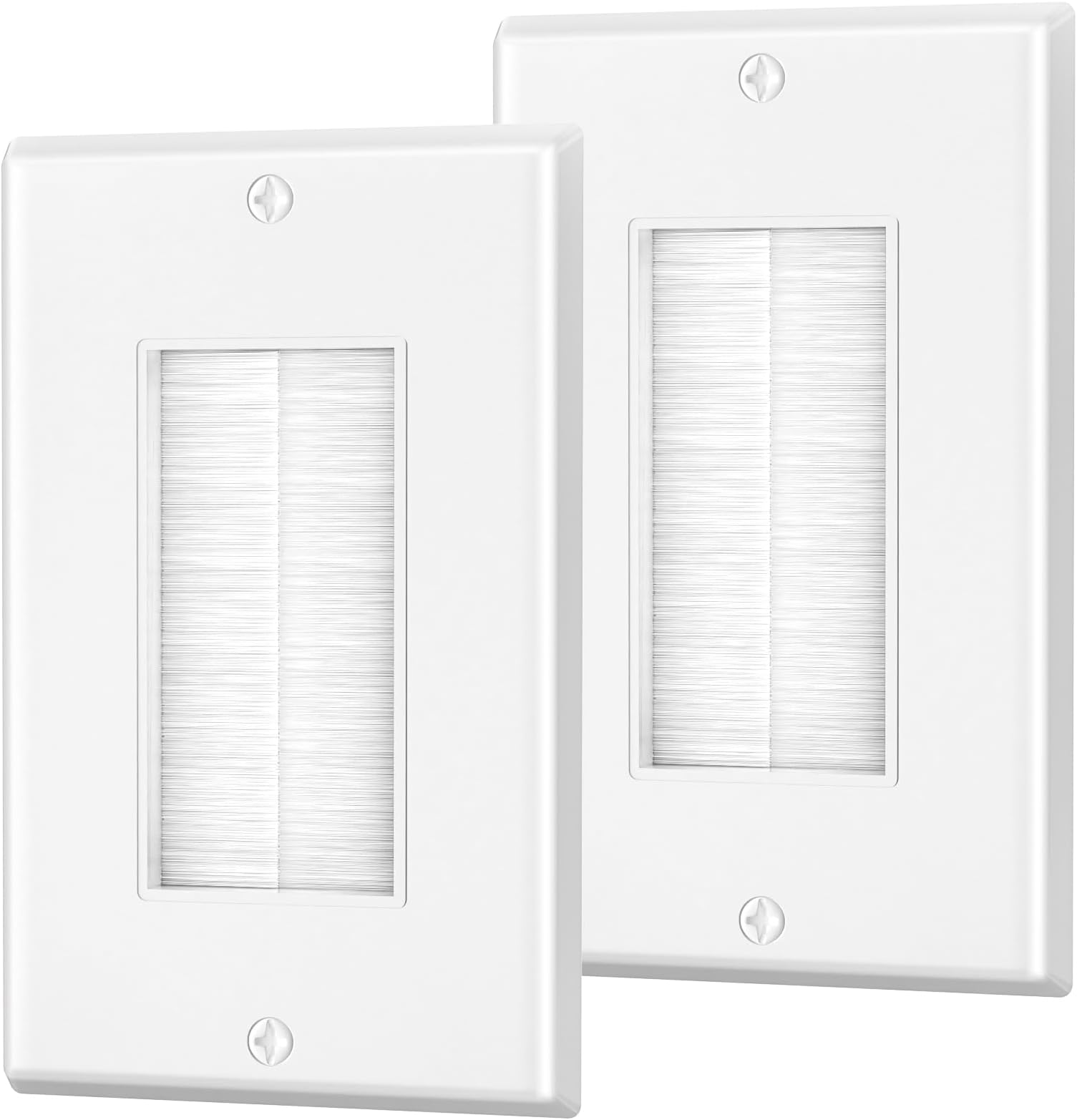 Brush Wall Plate, Single Gang Wall Plate Cable Pass Through for Low Voltage Wires, Cord Hider for Wall Mount TV, 2-Pack, White