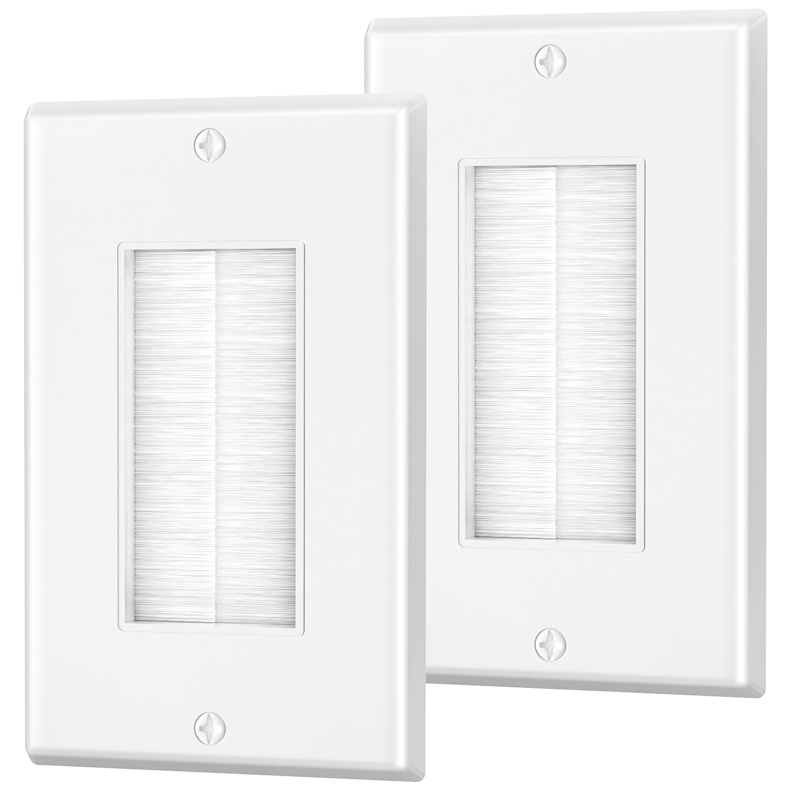 LEENUE Brush Wall Plate, Single Gang Wall Plate Cable Pass Through for Low Voltage Wires, Cord Hider for Wall Mount TV, 2-Pack, White