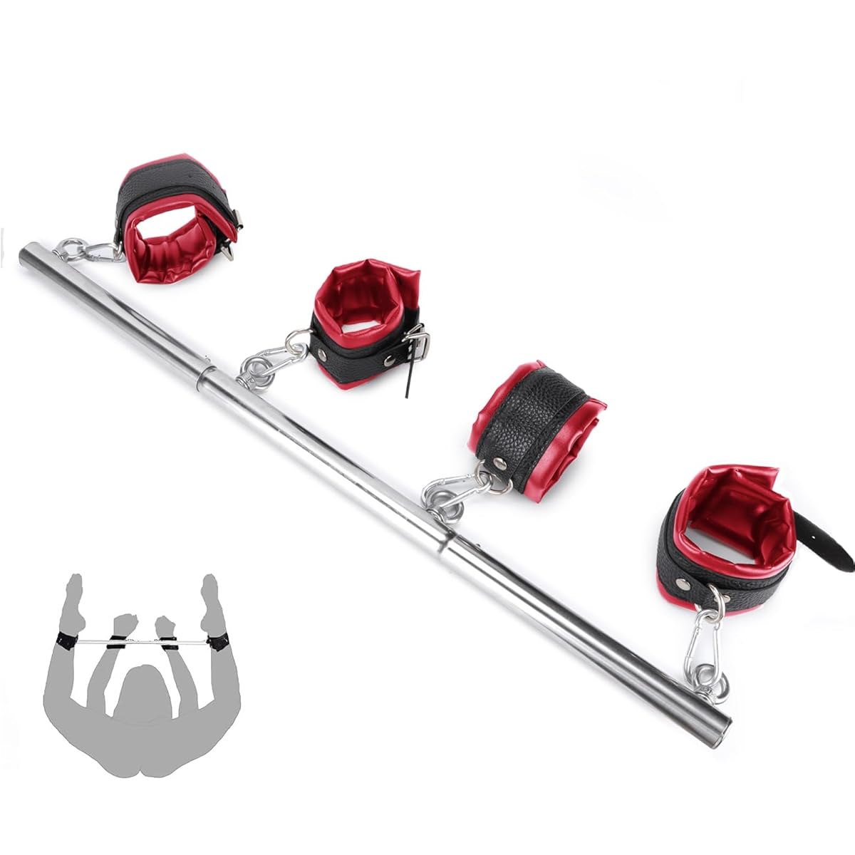 Soxeeh SMグッズ SMセット スチール拘束棒 足枷 手枷 単独使用可 手錠 脚錠 拘束具 束縛具（レッド）