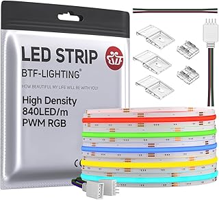 BTF-LIGHTING FCOB COB RGB LED Strip 840LED/m 16.4FT DC24V Color Changing...