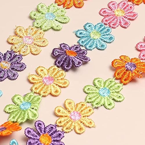 Sawyst 5 Yards 2.5Cm Width Daisy Flower Trim Ribbon Embroidery Lace Colorful Daisy Flower Lace Flower Applique Sewing Dressmaking Edging Trimmings Flower Decorating Lace Sewing Craft Lace #TOP4