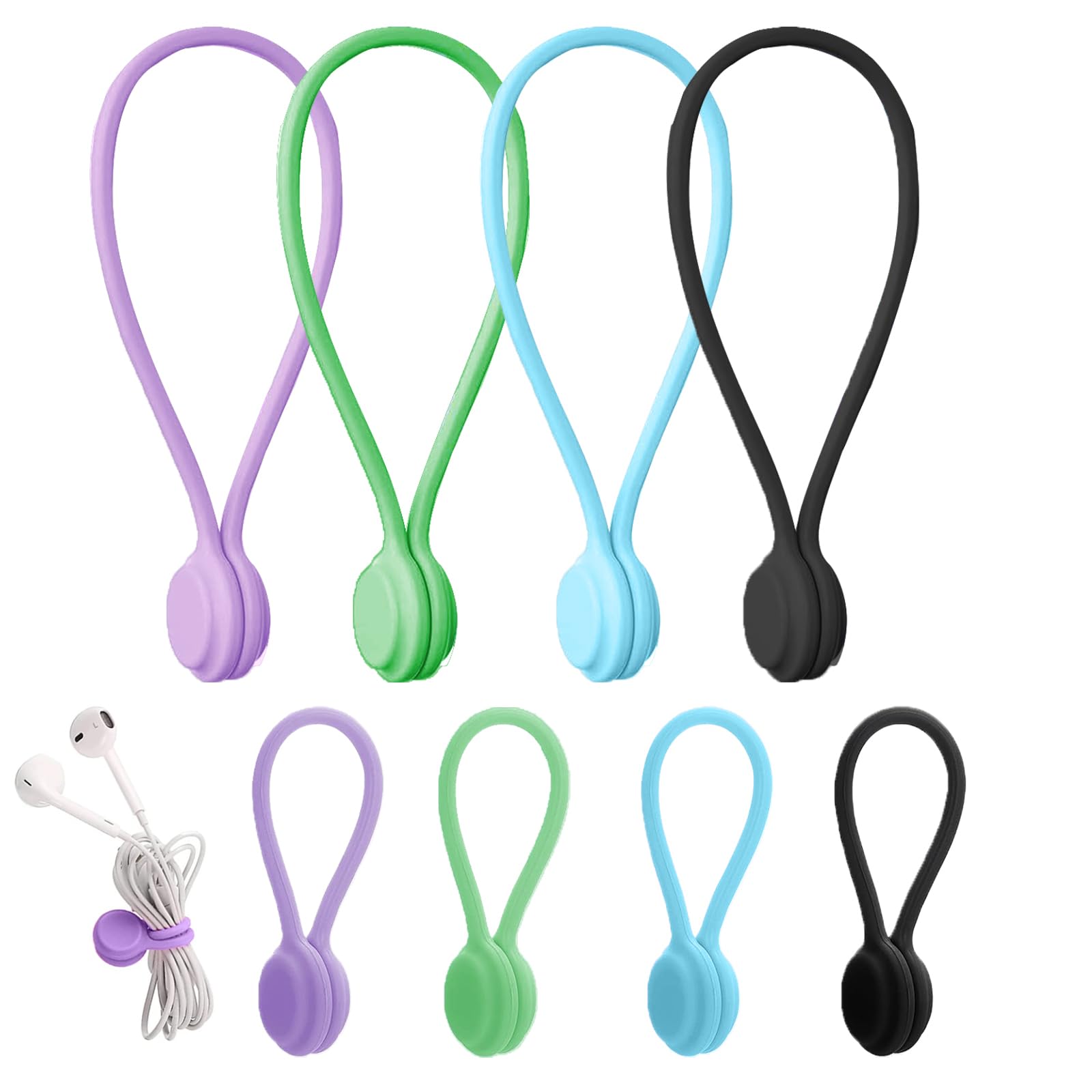 Kutke Assorted Reusable Silicone Magnetic Cable Ties,Data Cable Organiser