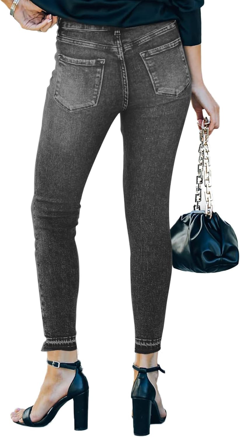 Women's Jeans Butt Lift Comfy Stretchy Ripped Skinny Mid Waist Destroyed Denim Pants (Pack of 2) - Image 6