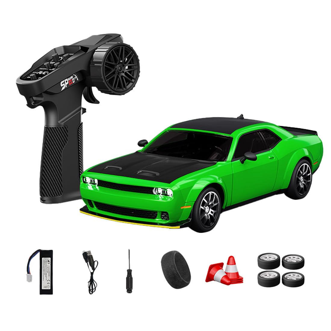 NULA 1:24 RC Drift Car, D24 RTR Full Proportional 4WD High Speed Remote Control Car with Gyro, Dual Drift Racing Tires, LED Light Effects for Adults- (Q5 Viper Green / D24-02)